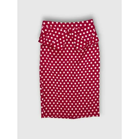 Grace Karin Polka Dot Peplum Pencil Skirt Retro Pin Up Ruffle Waist Size S - Picture 6 of 6